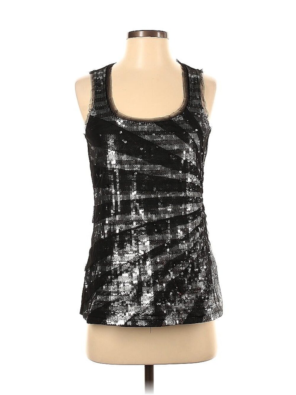 White House Black Market black & Silver sequin top, size Small